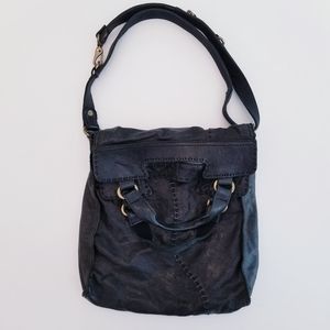 Lucky Brand Abbey Road Crossbody/Messenger Fold-over Black Leather Bag